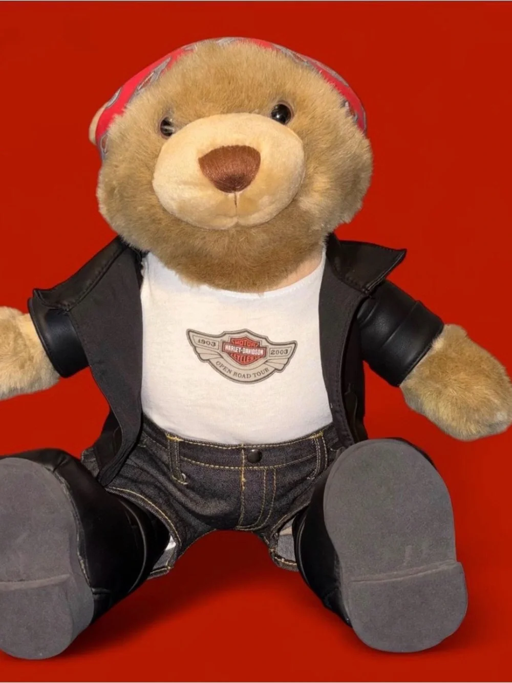 Harley-Davidson Brown Plush Biker Bear with Black Jacket and White Tee
